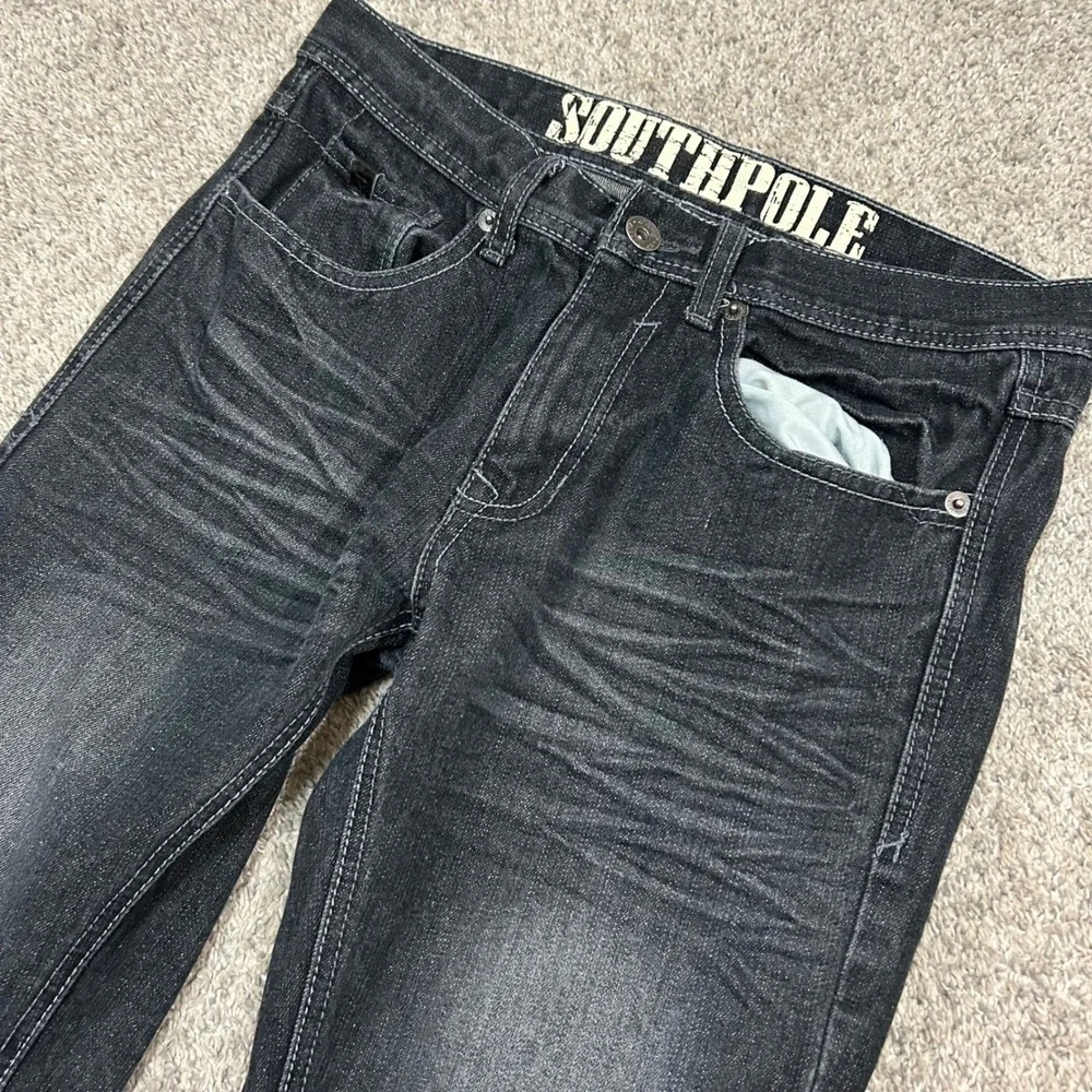 Southpole Jeans 30x30 Black Dark Wash Straight Leg Whiskered Denim Mens Y2K
